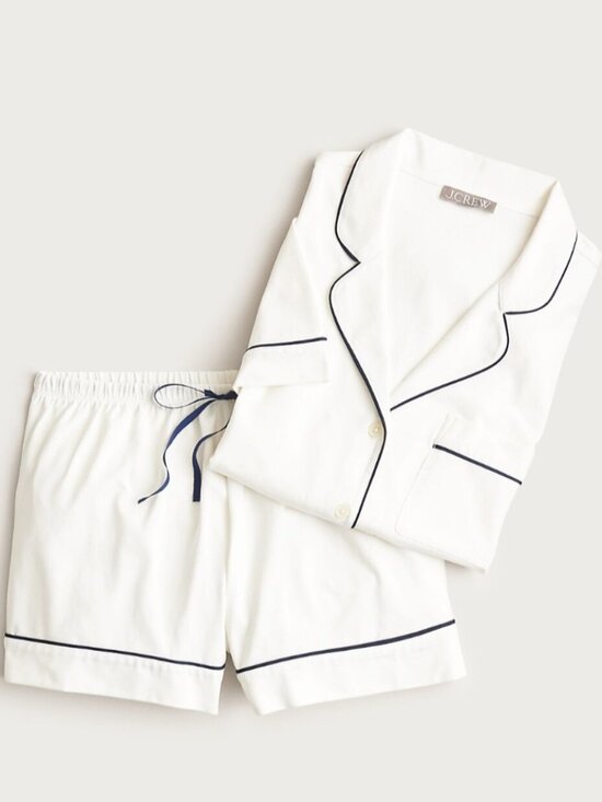 J. Crew Other - J.Crew Pajama Set Short Sleeve Button Down Shorts White Navy Piping XXL